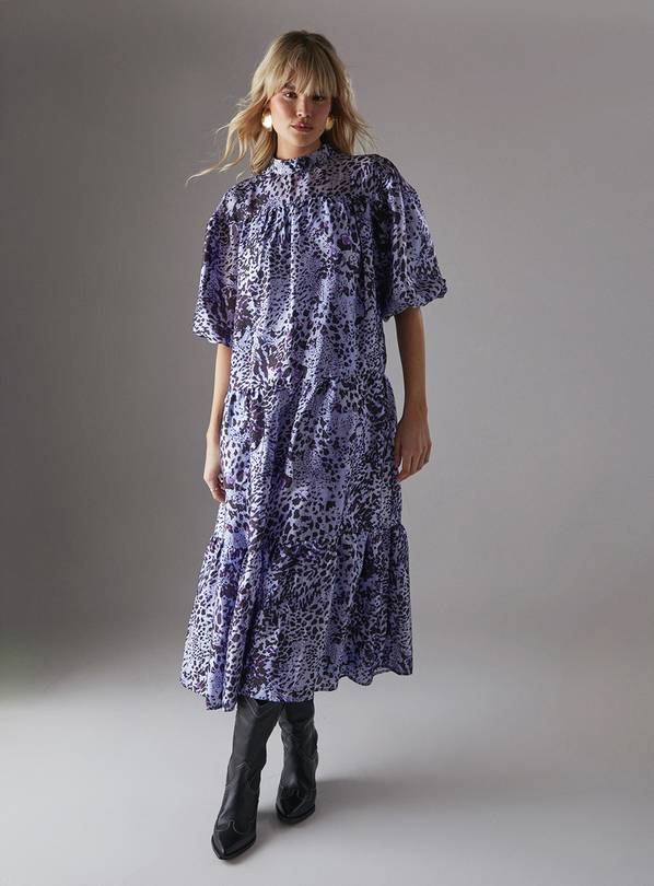 WAREHOUSE Organza High Neck Tier Midi Smock Dress 8